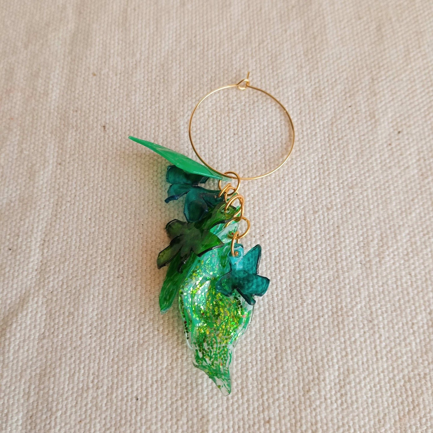 Créoles pendantes vertes et bleu turquoise, upcycling