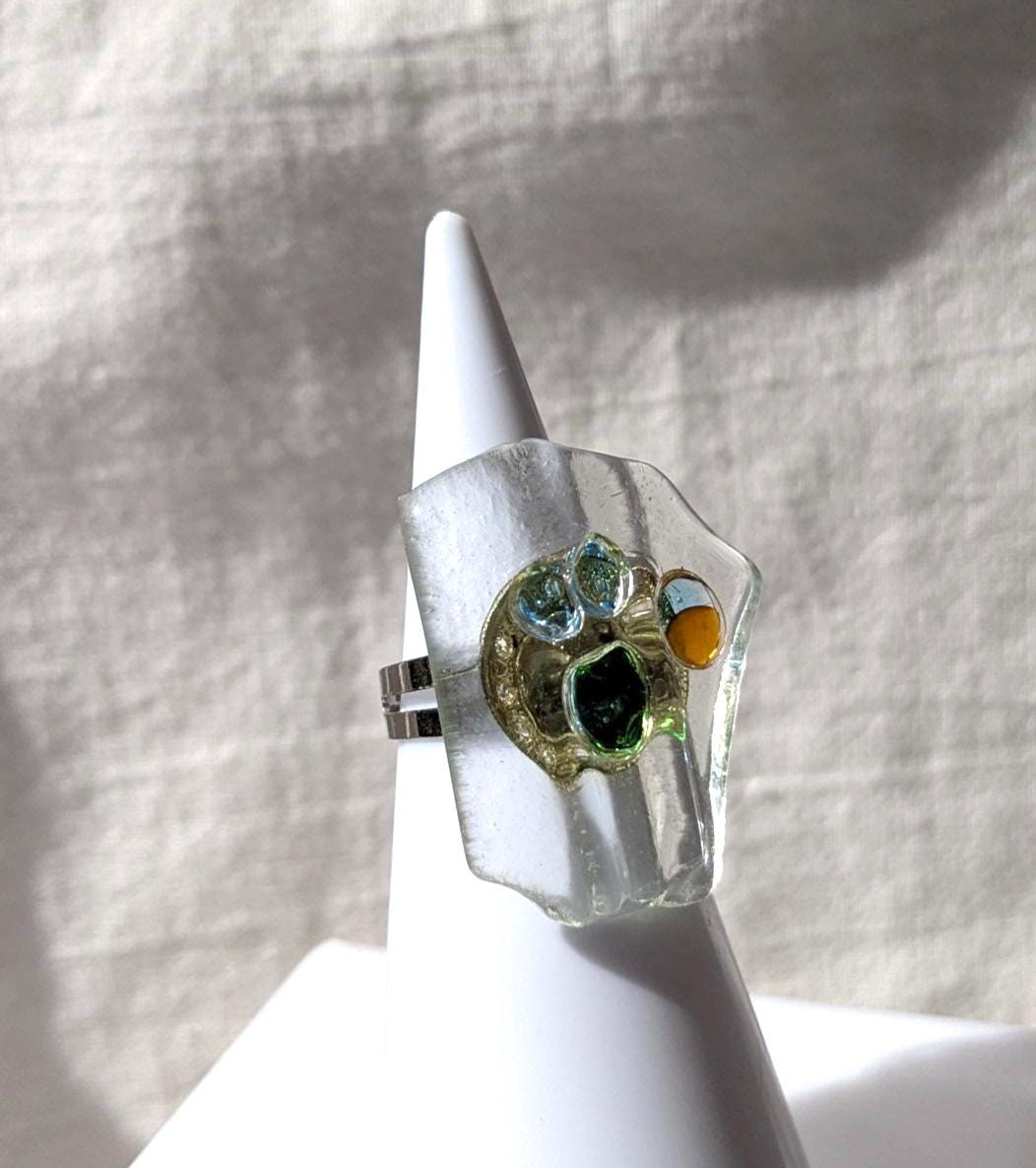 Bague lumineuse verre fusing réglable transparente