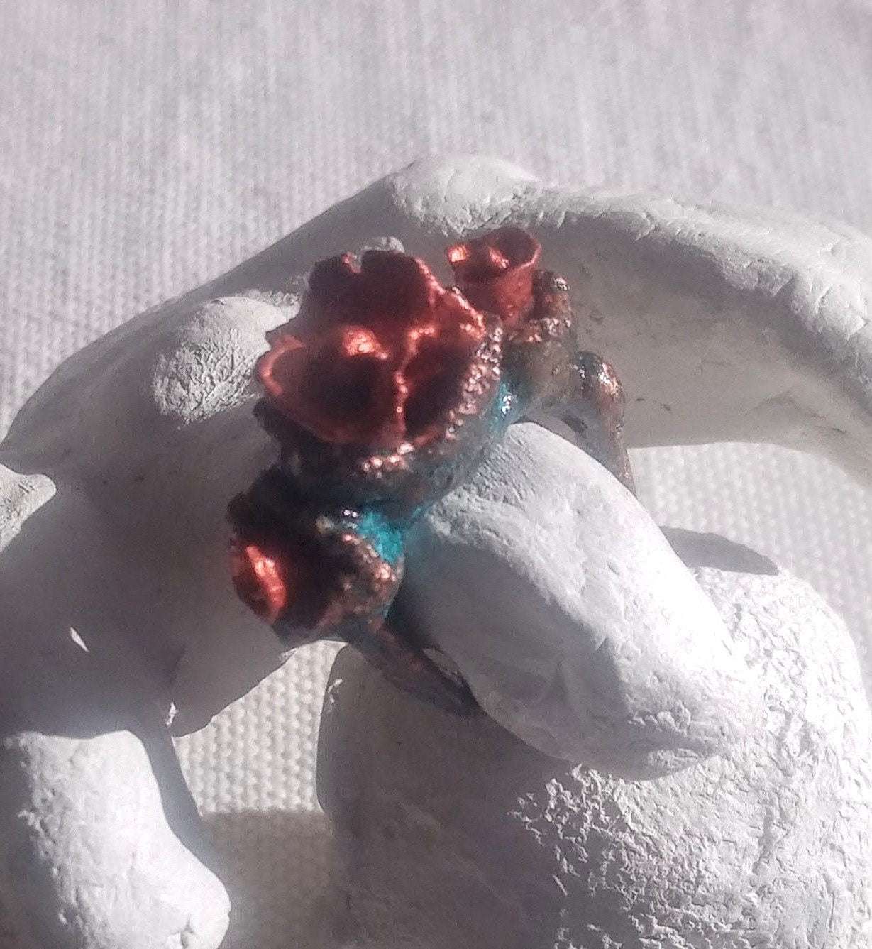 Bague T54 fleurs romantique bleu or