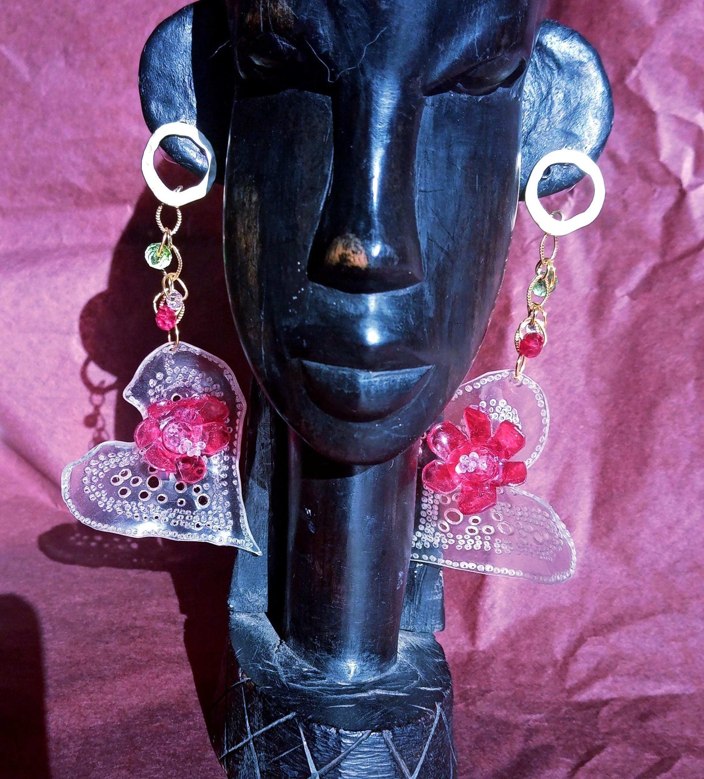 Clous d'oreilles coeur amour Saint Valentin, plastique upcycling