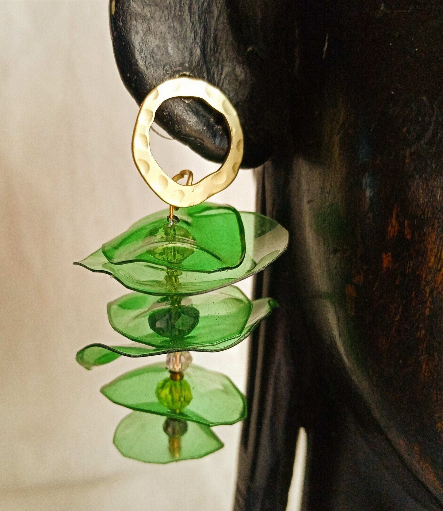 Boucles d'oreilles vertes plastique upcycling