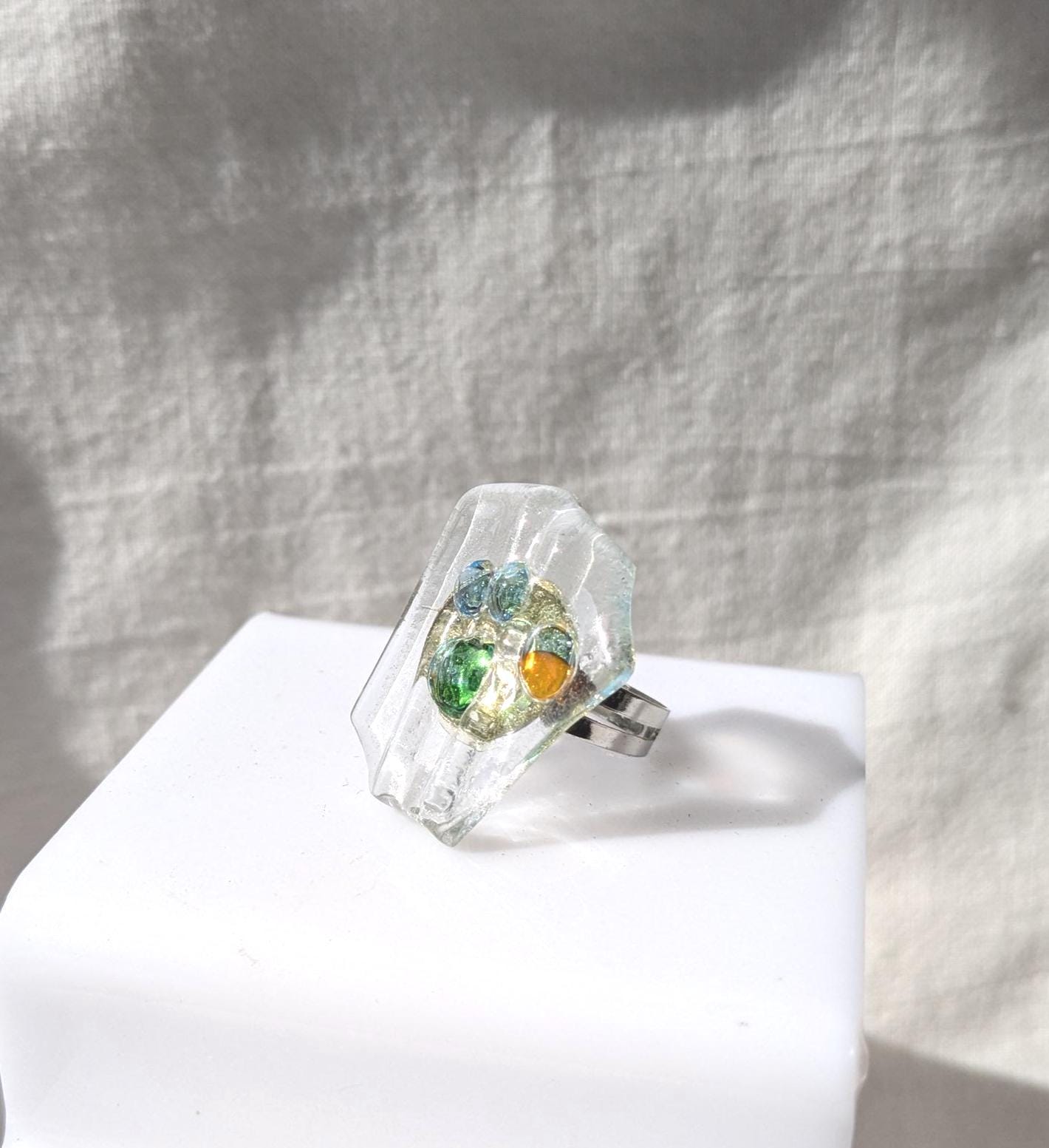 Bague lumineuse verre fusing réglable transparente
