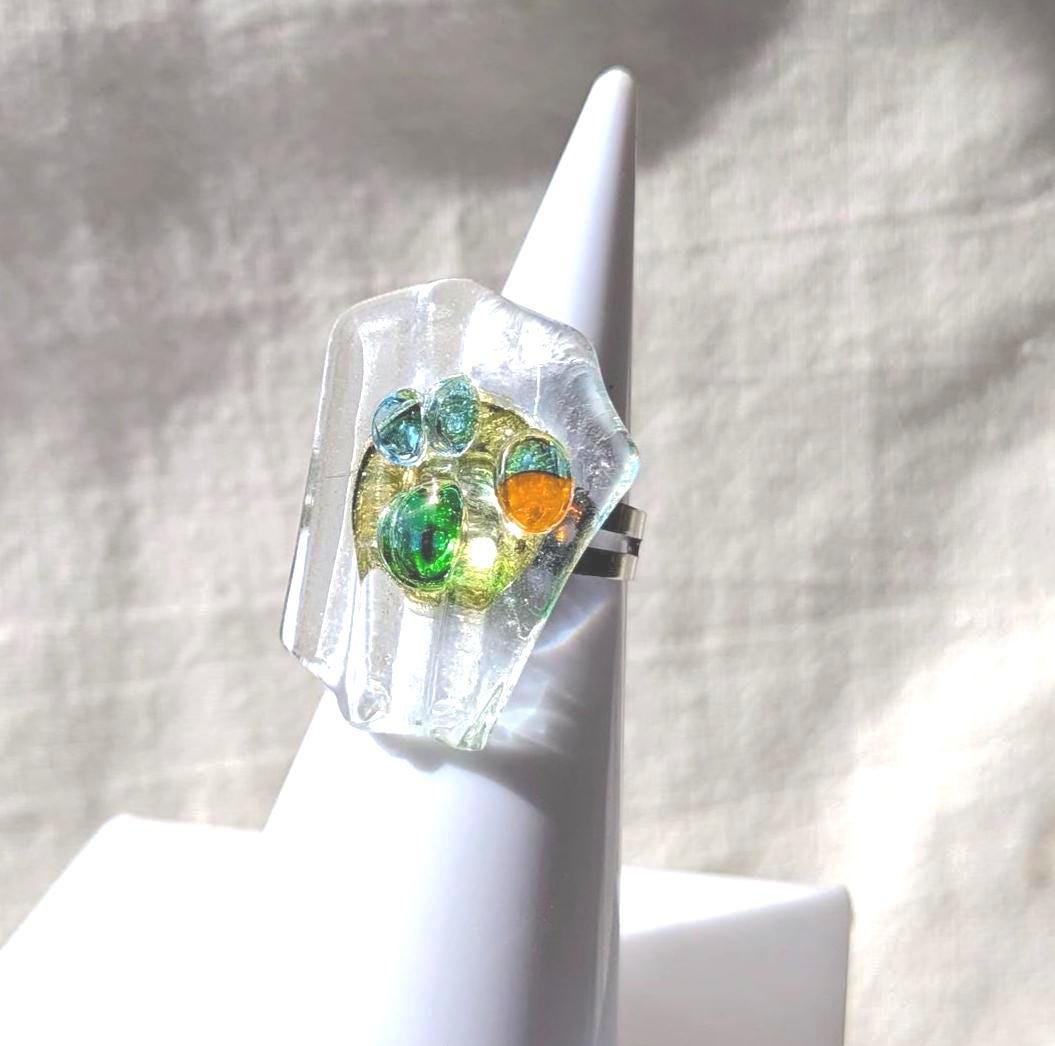 Bague lumineuse verre fusing réglable transparente