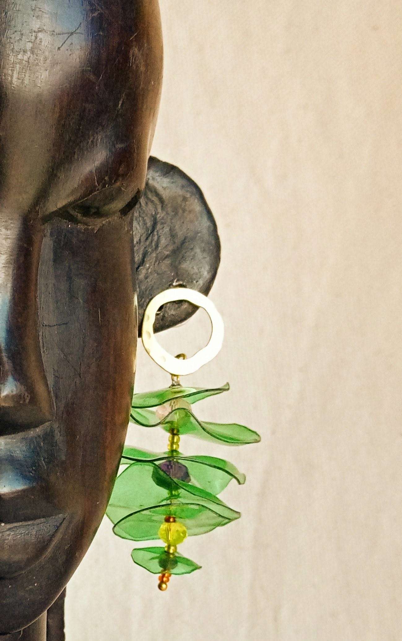 Boucles d'oreilles vertes plastique upcycling