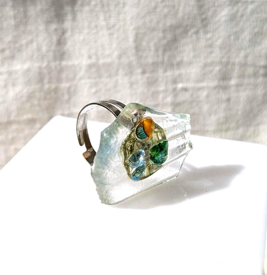 Bague lumineuse verre fusing réglable transparente