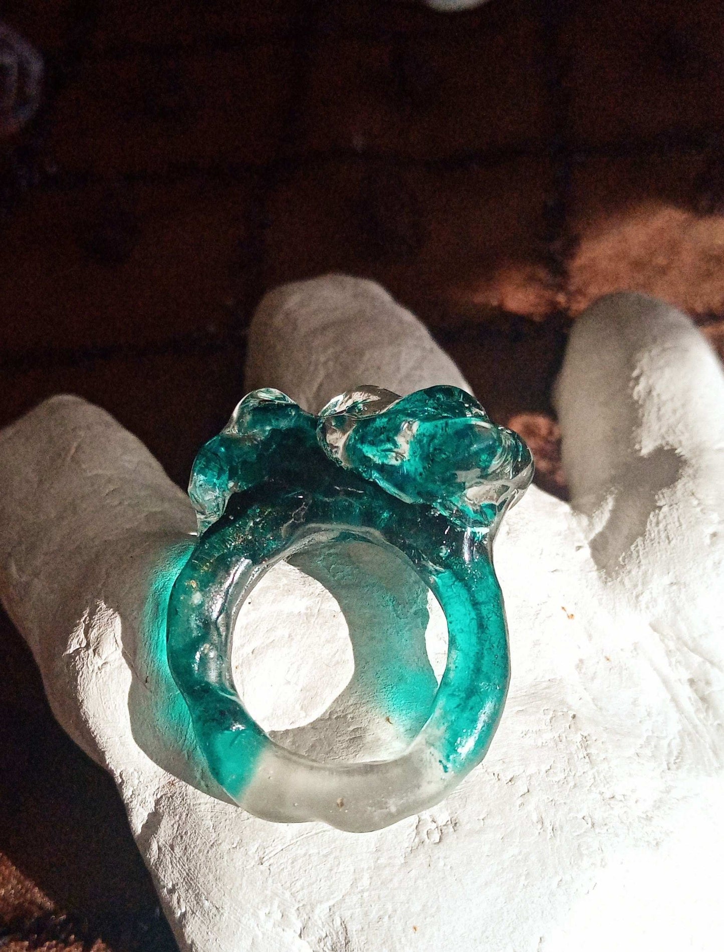 Bague T49 tie and dye bleu turquoise , lumineuse, unique.
