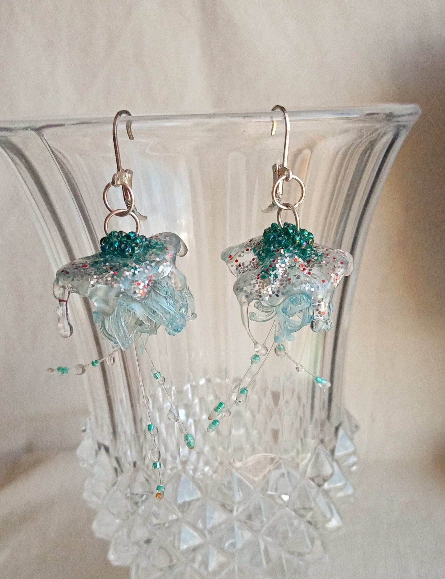 Boucles meduses argent 925 bleues upcycling