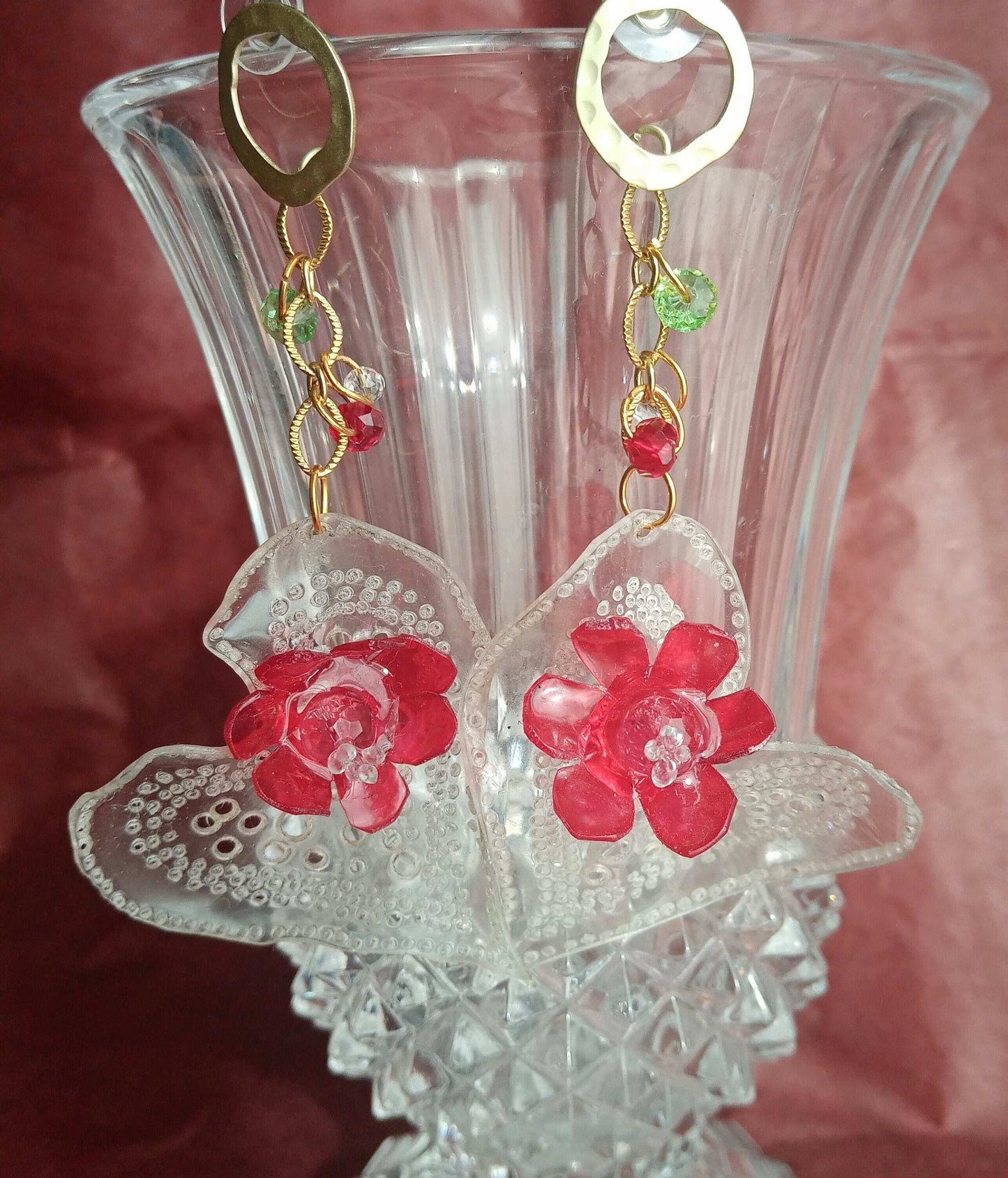Clous d'oreilles coeur amour Saint Valentin, plastique upcycling