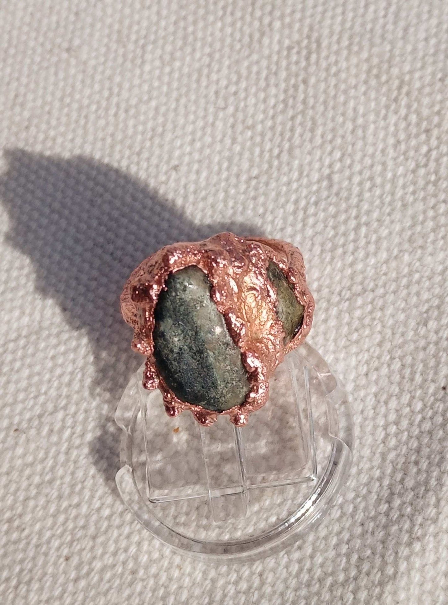 Bague T54 amazonite et cuivre brutaliste