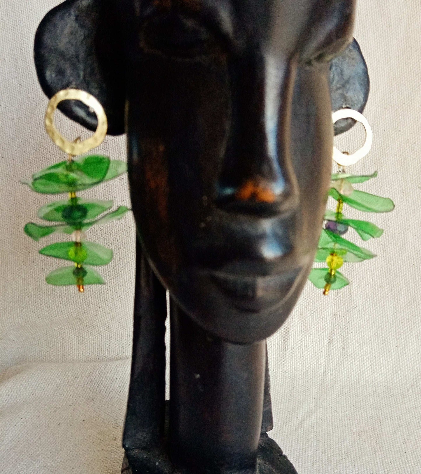 Boucles d'oreilles vertes plastique upcycling