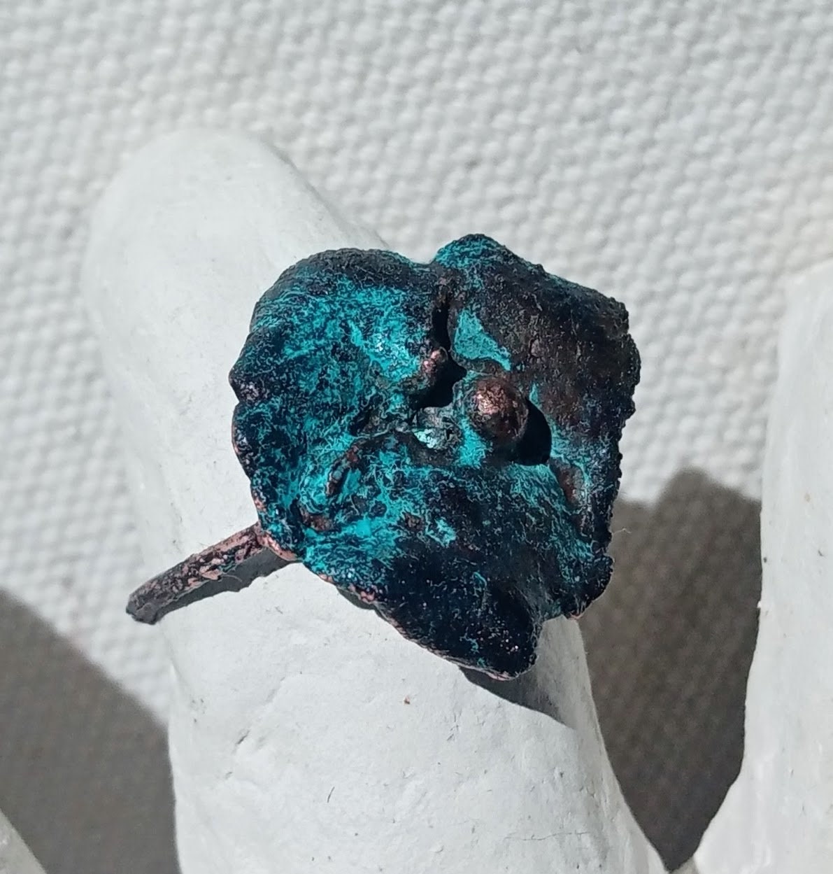 Bague fleurT 56 organique cuivre bleuté