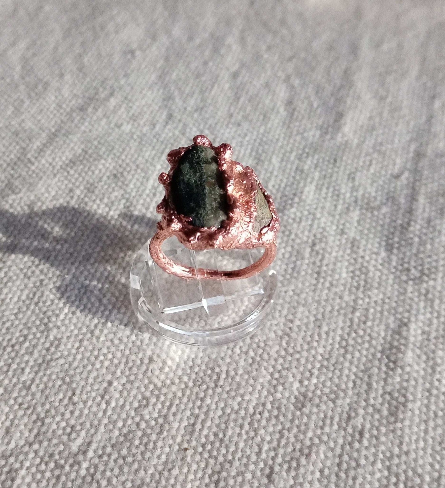 Bague T54 amazonite et cuivre brutaliste