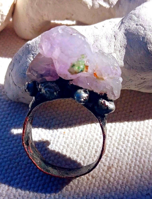 Bague  T66 améthyste gothique punk black
