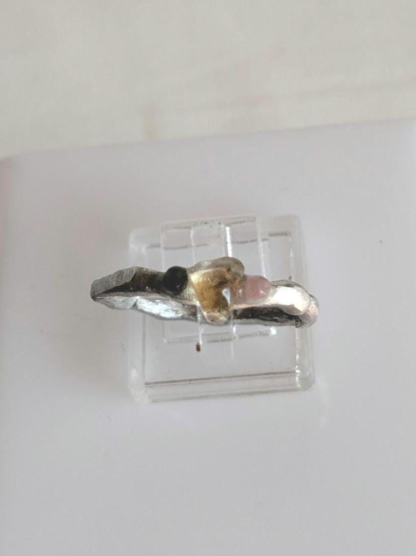Bague contemporaine citrine tourmaline T62 étain massif