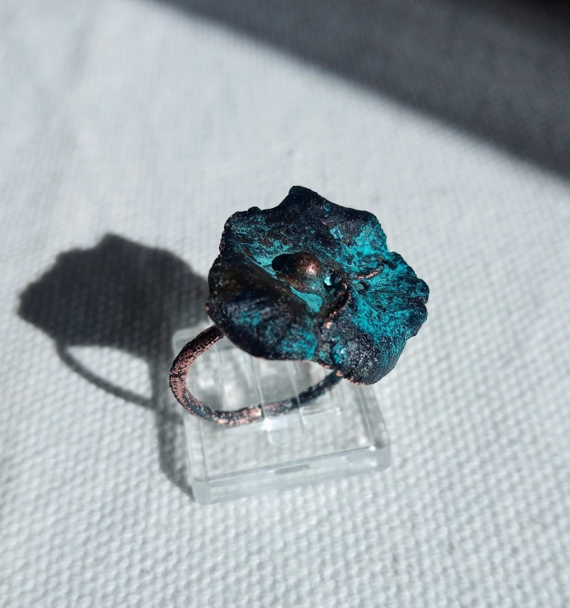 Bague fleurT 56 organique cuivre  bleuté