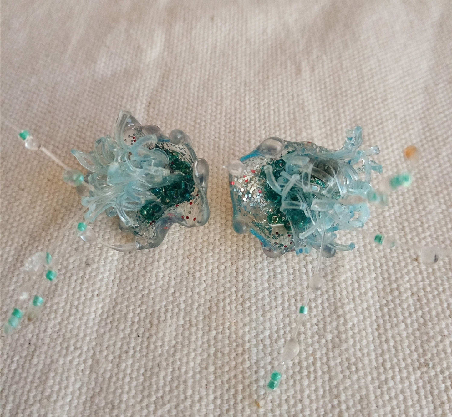 Boucles meduses argent 925   bleues  upcycling