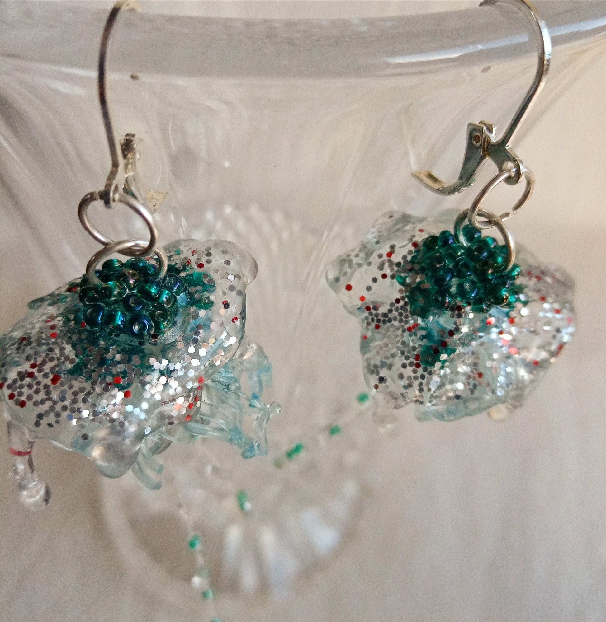 Boucles meduses argent 925   bleues  upcycling