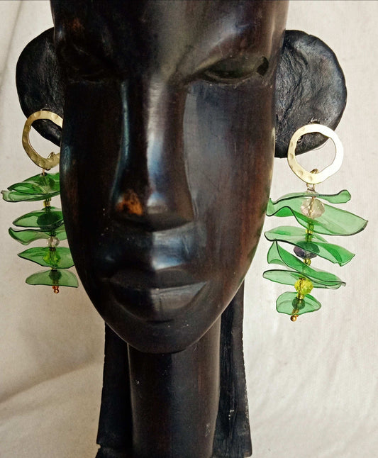 Boucles d'oreilles vertes plastique upcycling