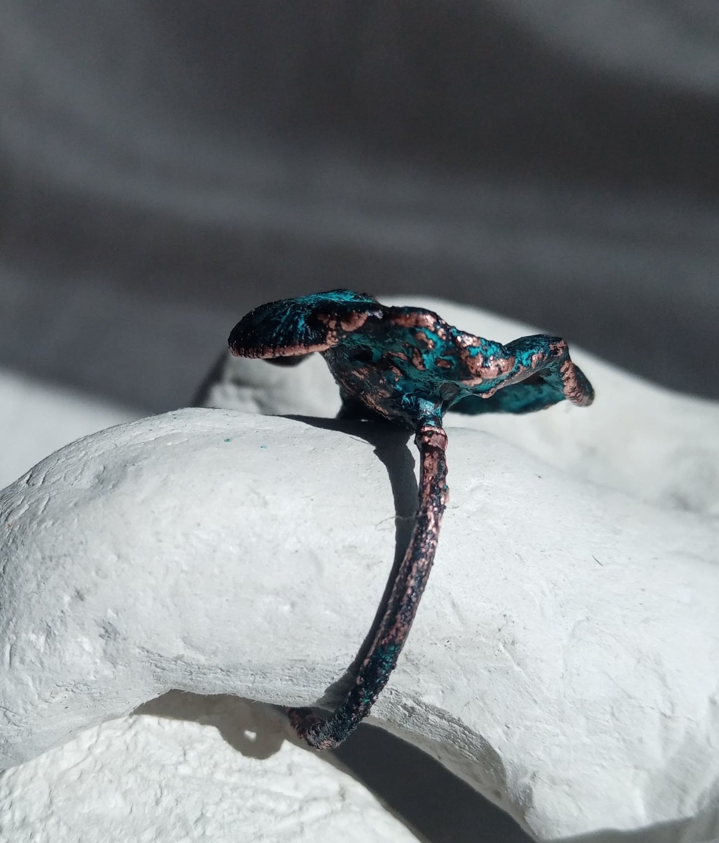 Bague fleurT 56 organique cuivre  bleuté