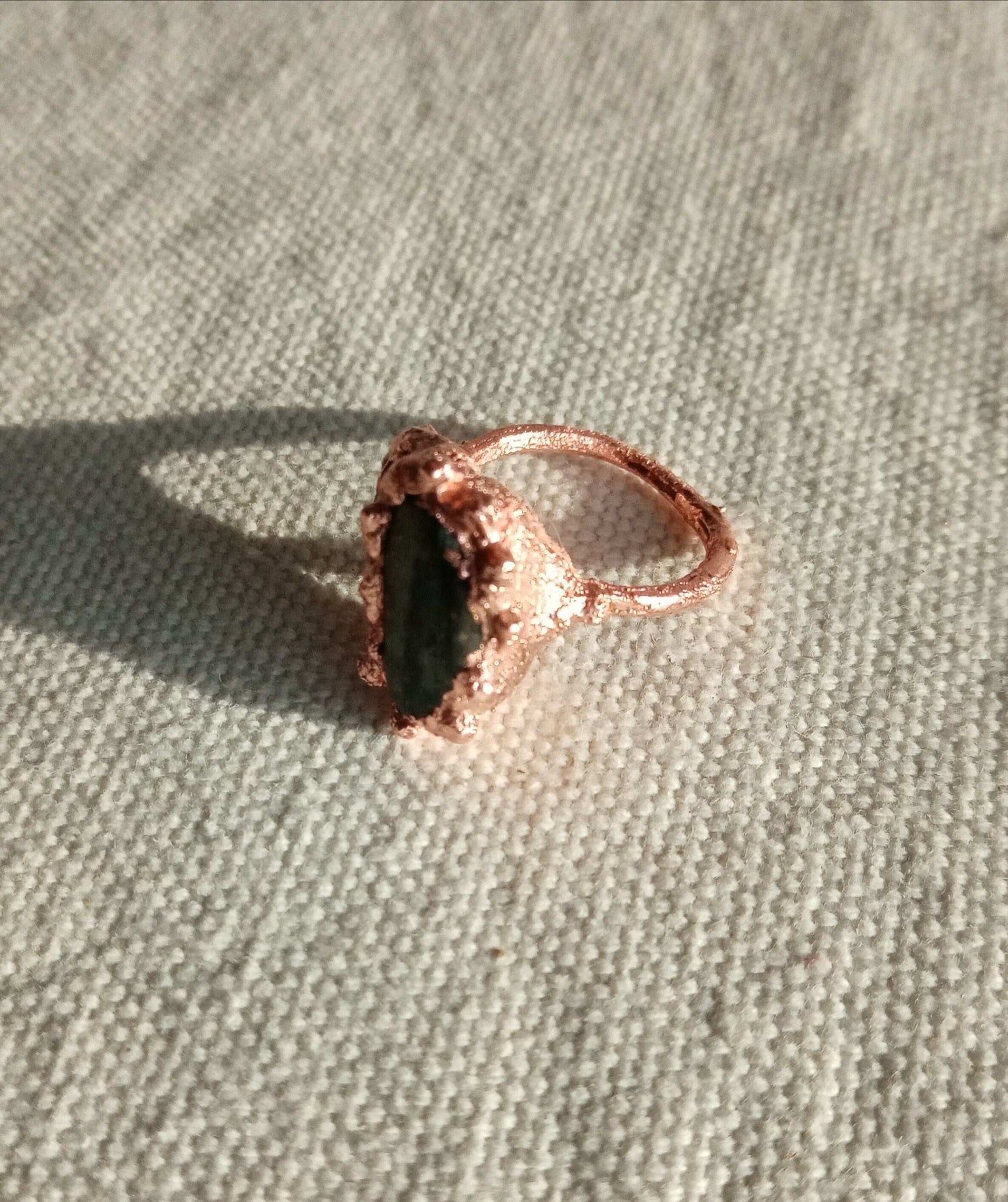 Bague  T54 amazonite et cuivre  brutaliste