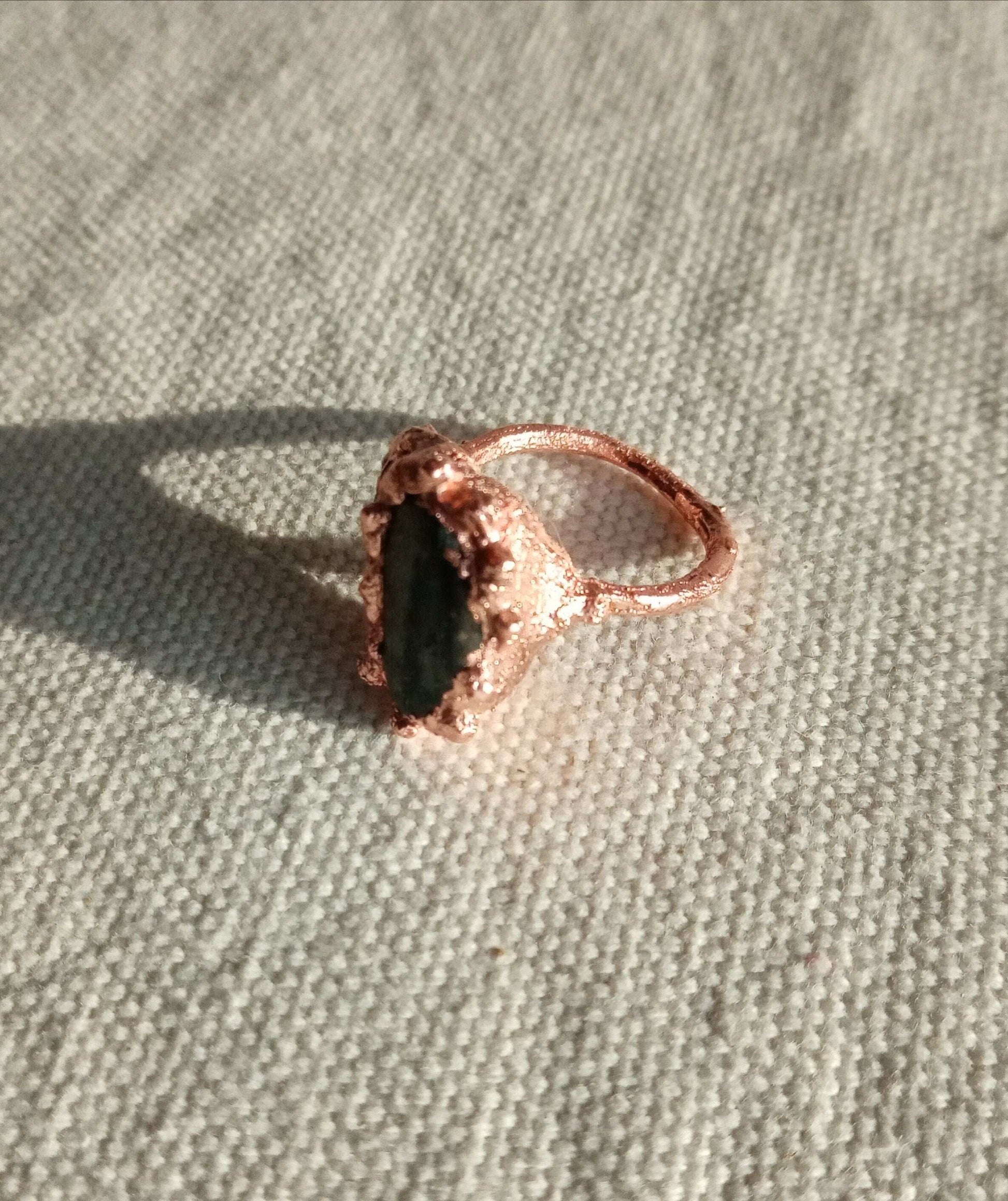 Bague  T54 amazonite et cuivre  brutaliste
