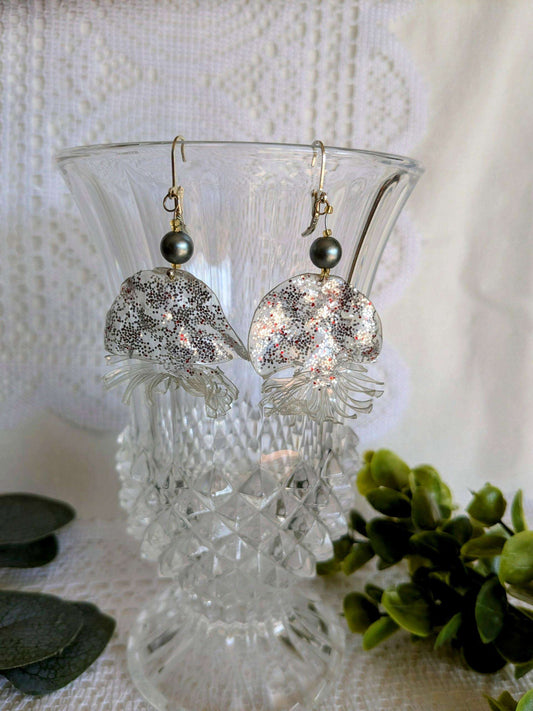 Boucles méduses bleues vert plastique  dormeuse argent 925 upcycling