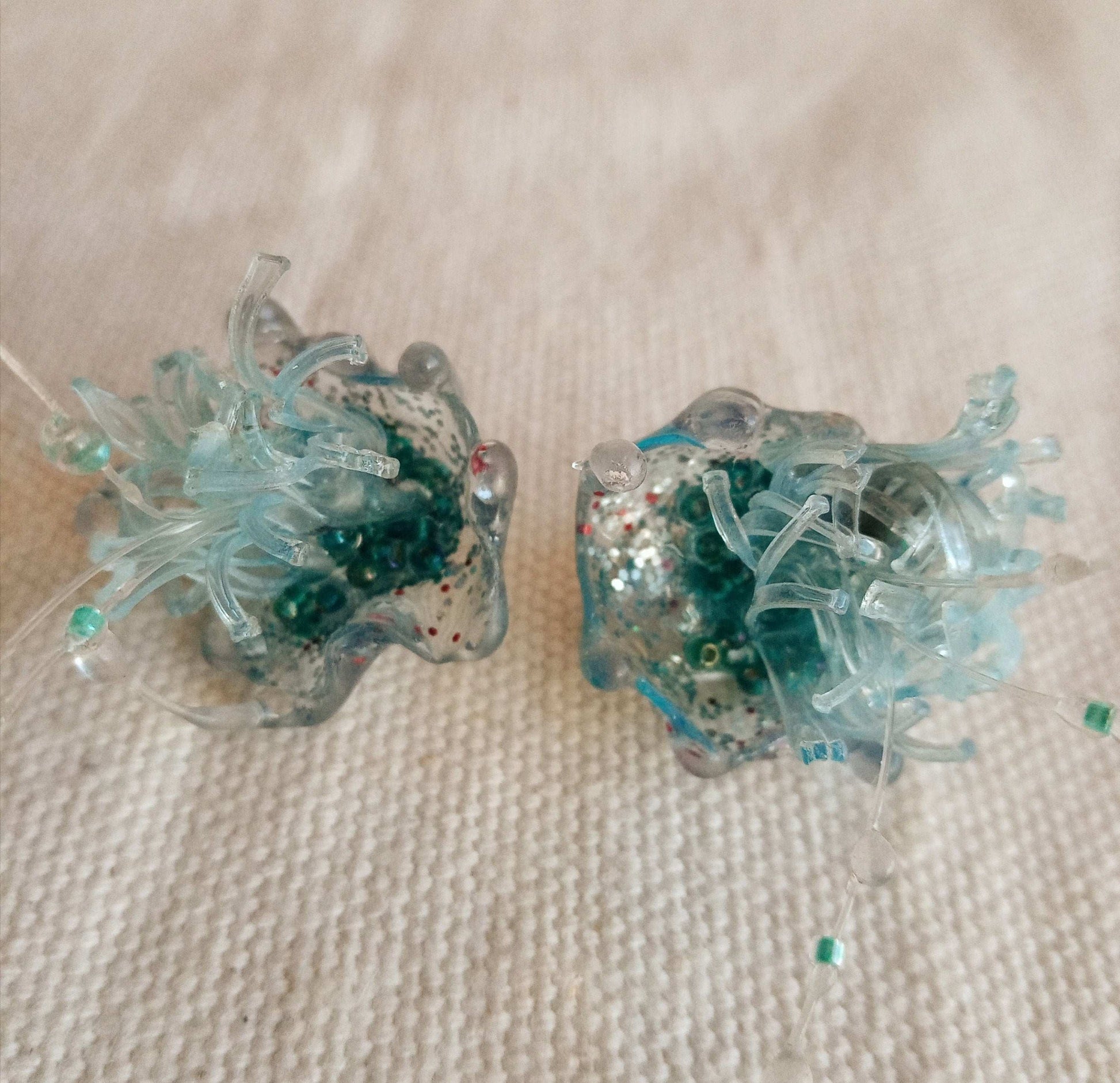 Boucles meduses argent 925   bleues  upcycling
