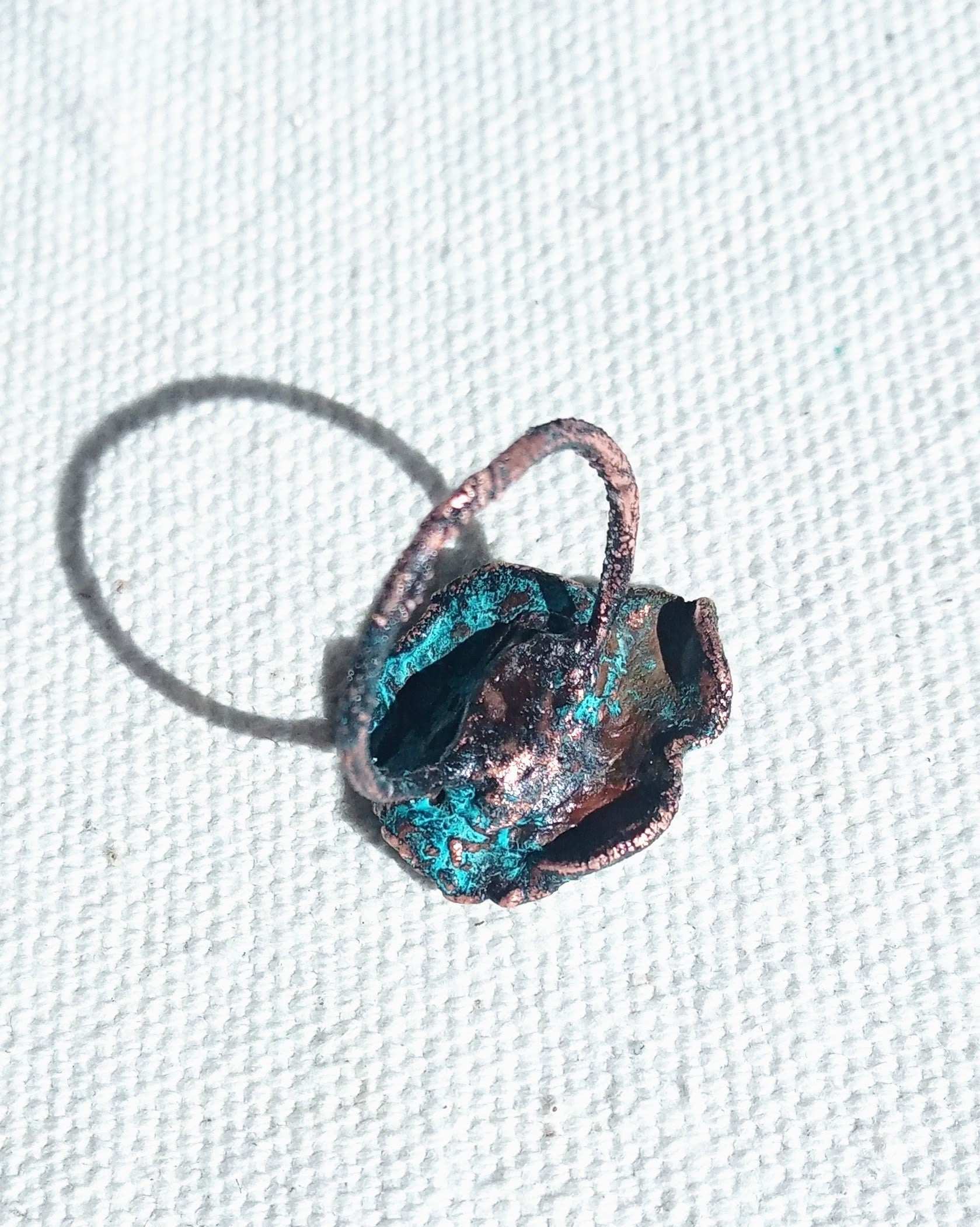 Bague fleurT 56 organique cuivre  bleuté