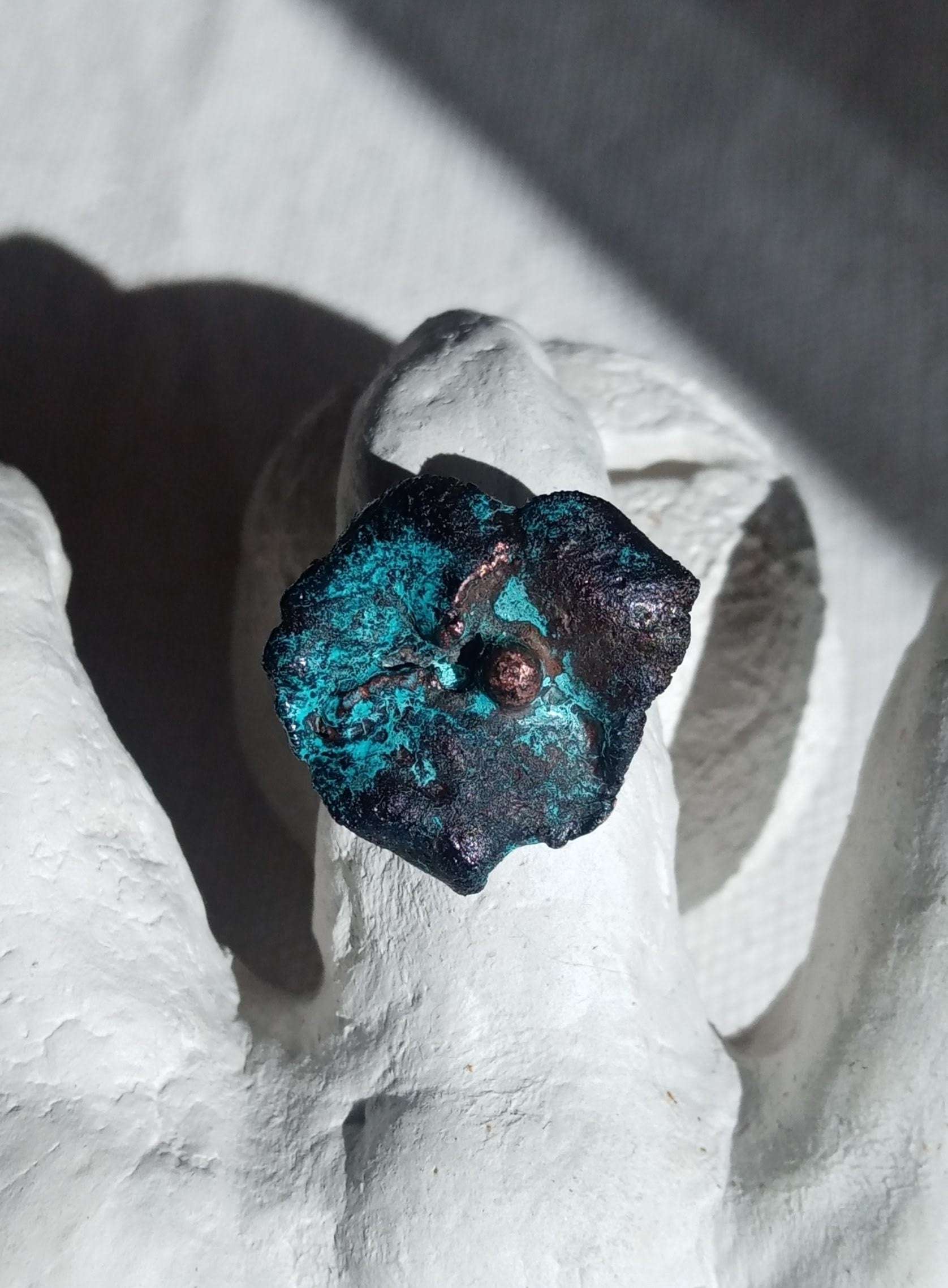 Bague fleurT 56 organique cuivre  bleuté