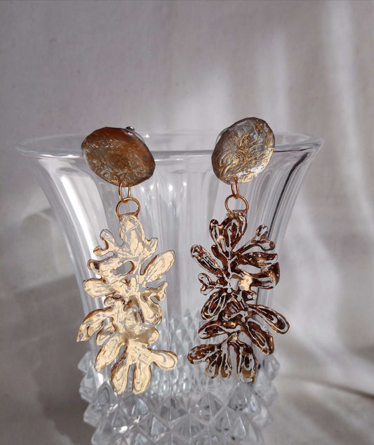 Clous d'oreilles feuilles dorées pendantes longues bohèmes