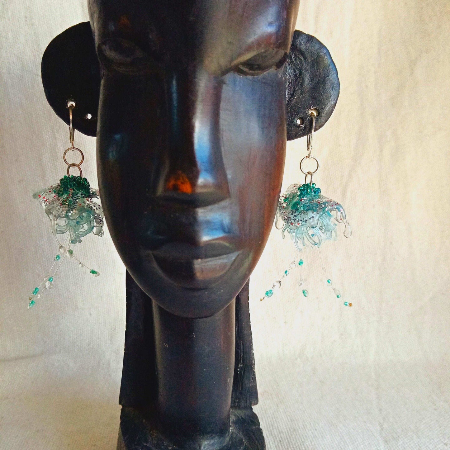 Boucles meduses argent 925   bleues  upcycling