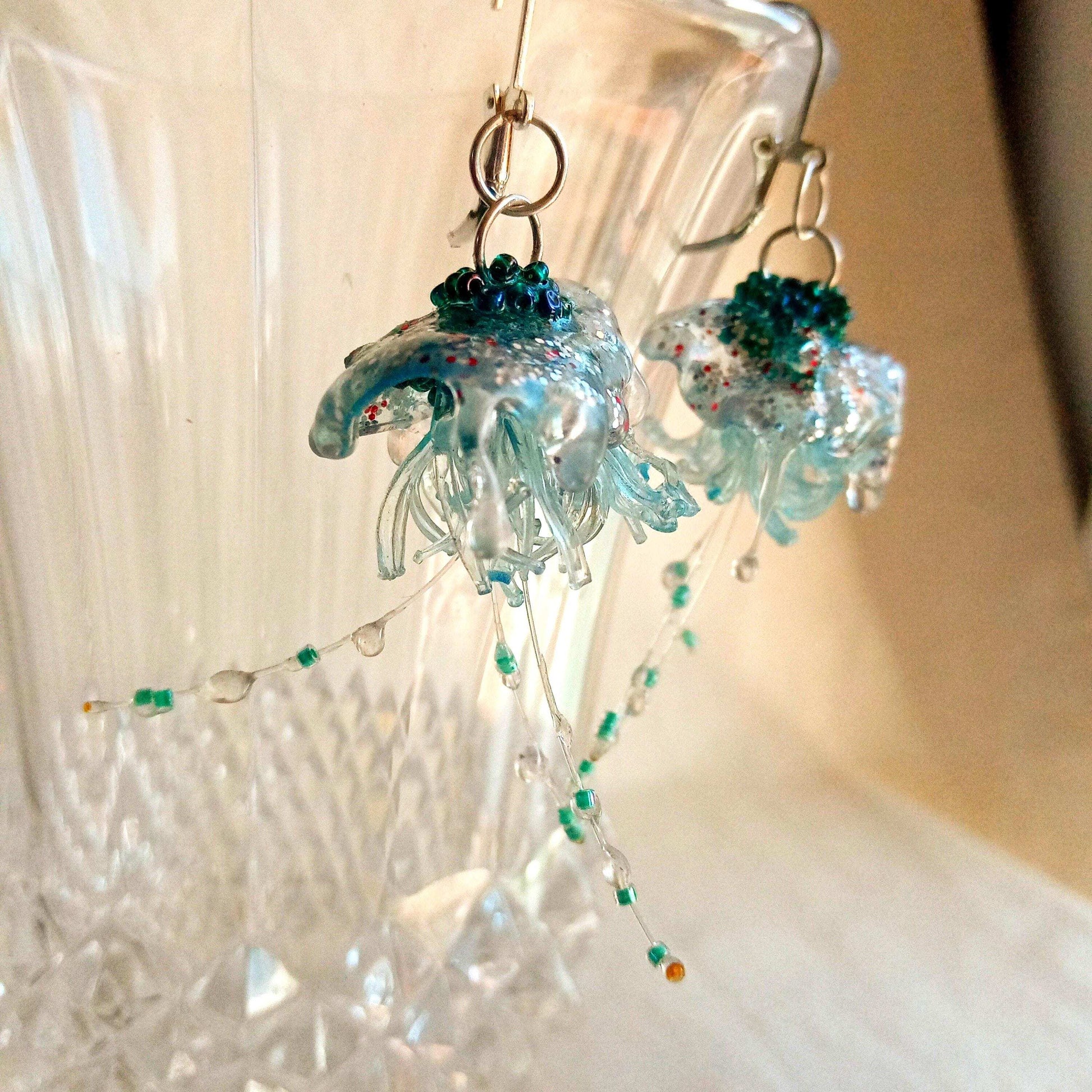 Boucles meduses argent 925   bleues  upcycling
