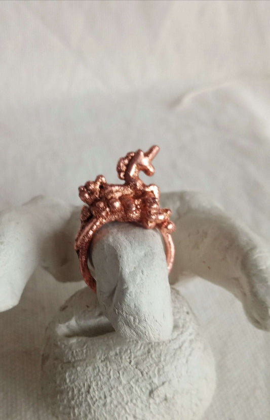 Bague T57 licorne fantastique cuivre électroformé