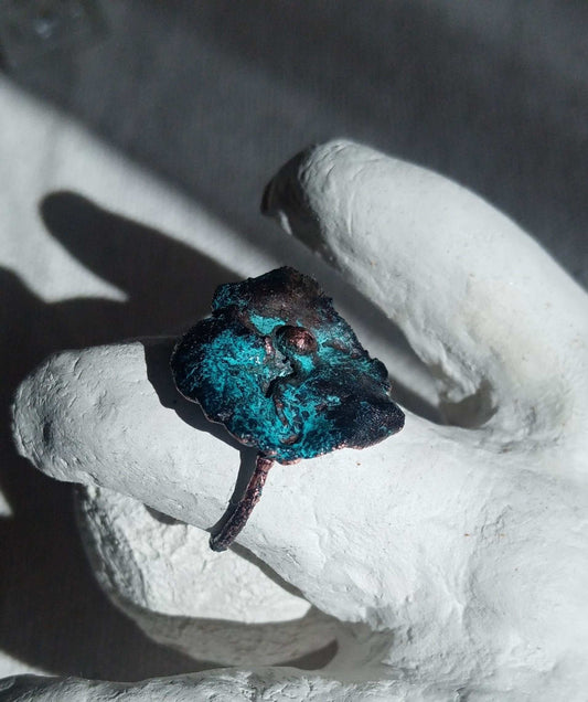 Bague fleurT 56 organique cuivre  bleuté