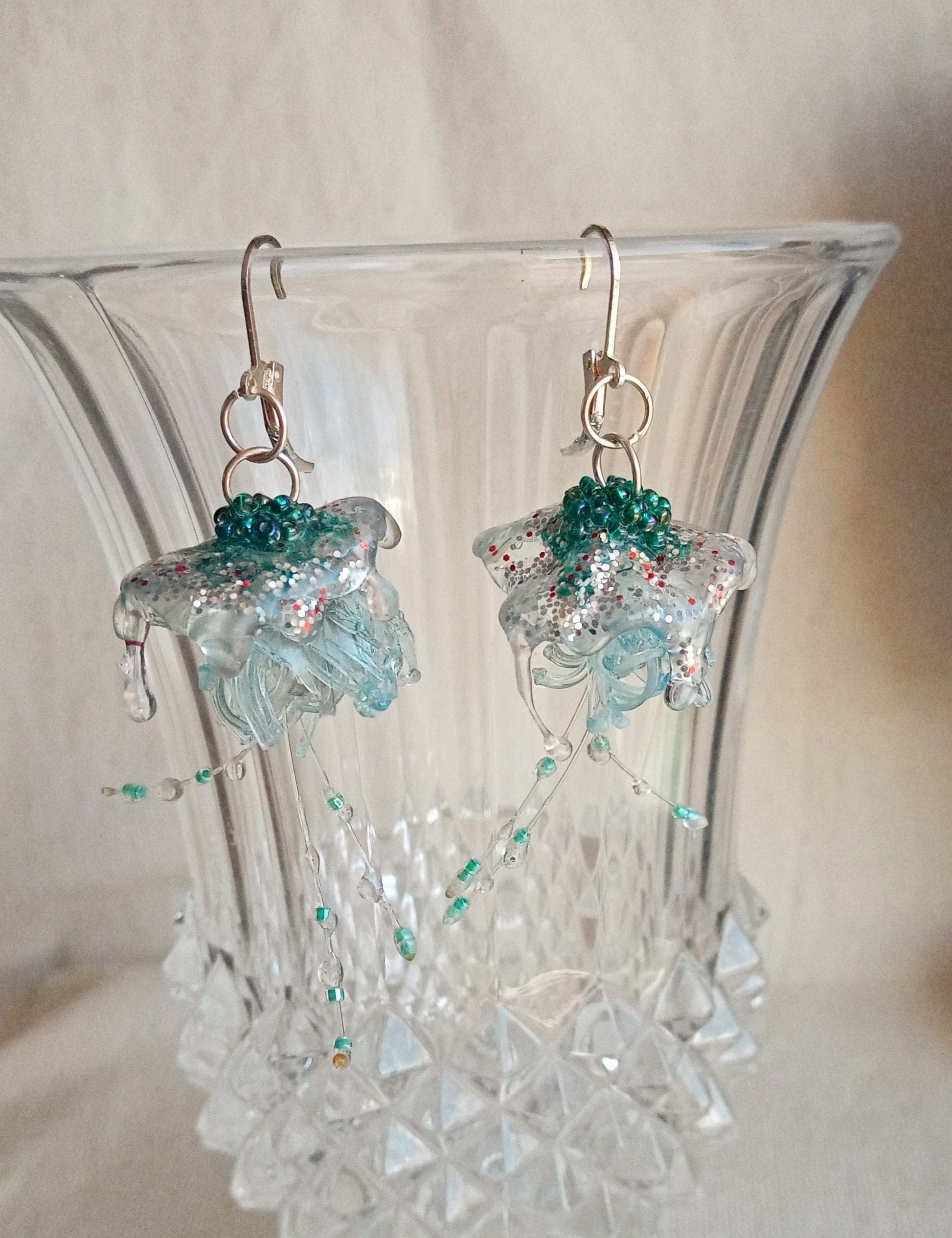 Boucles meduses argent 925   bleues  upcycling