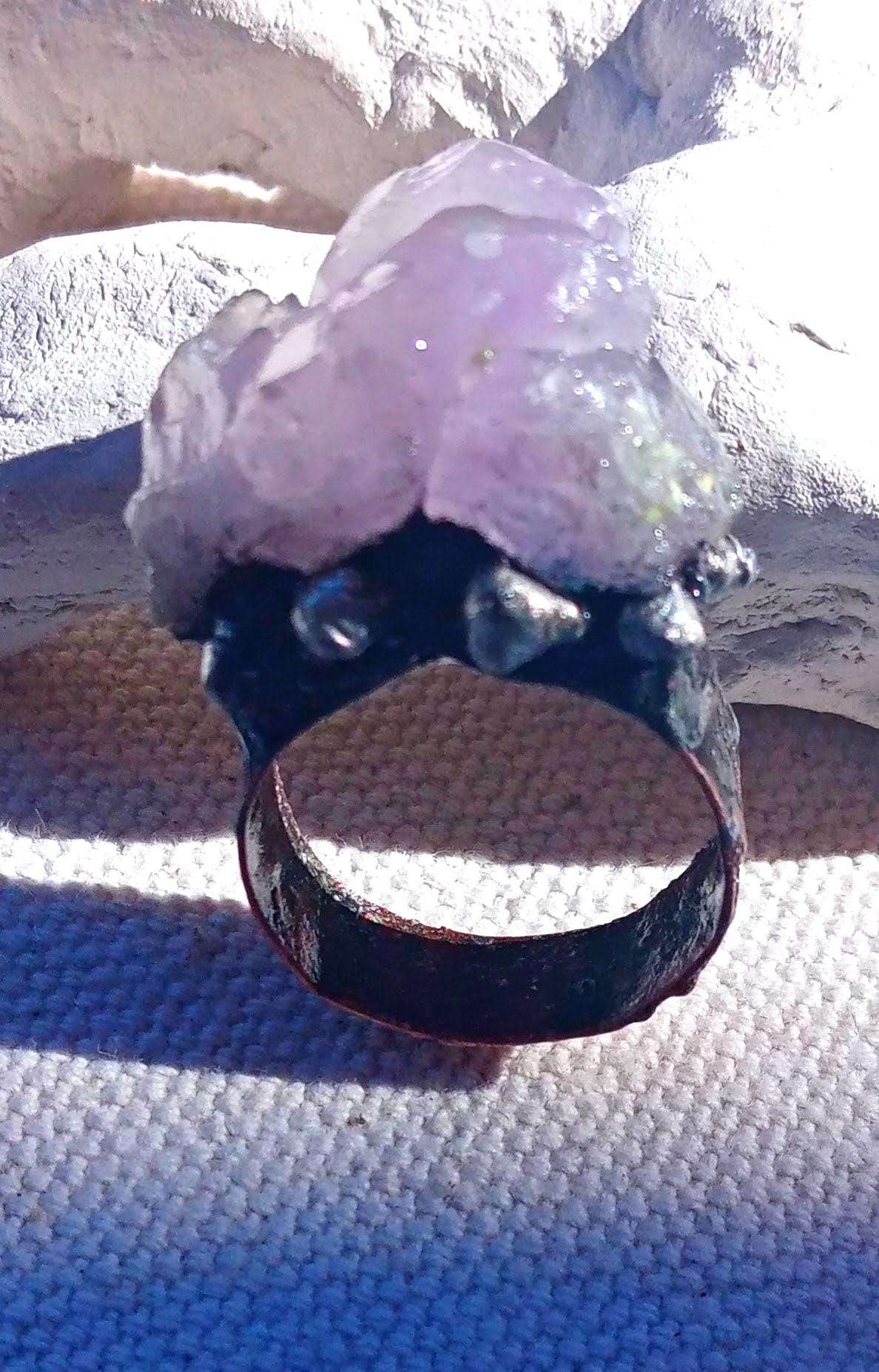 Bague  T66 améthyste gothique punk black