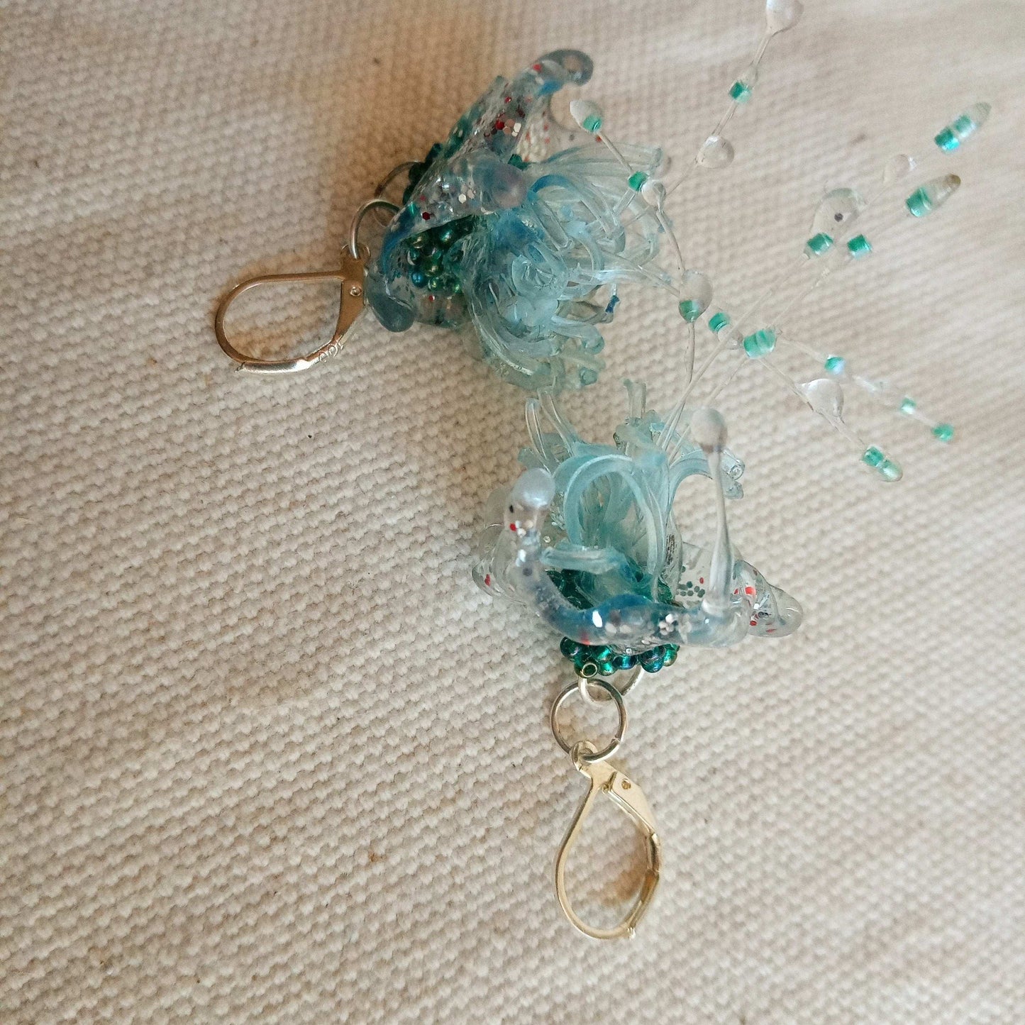 Boucles meduses argent 925   bleues  upcycling