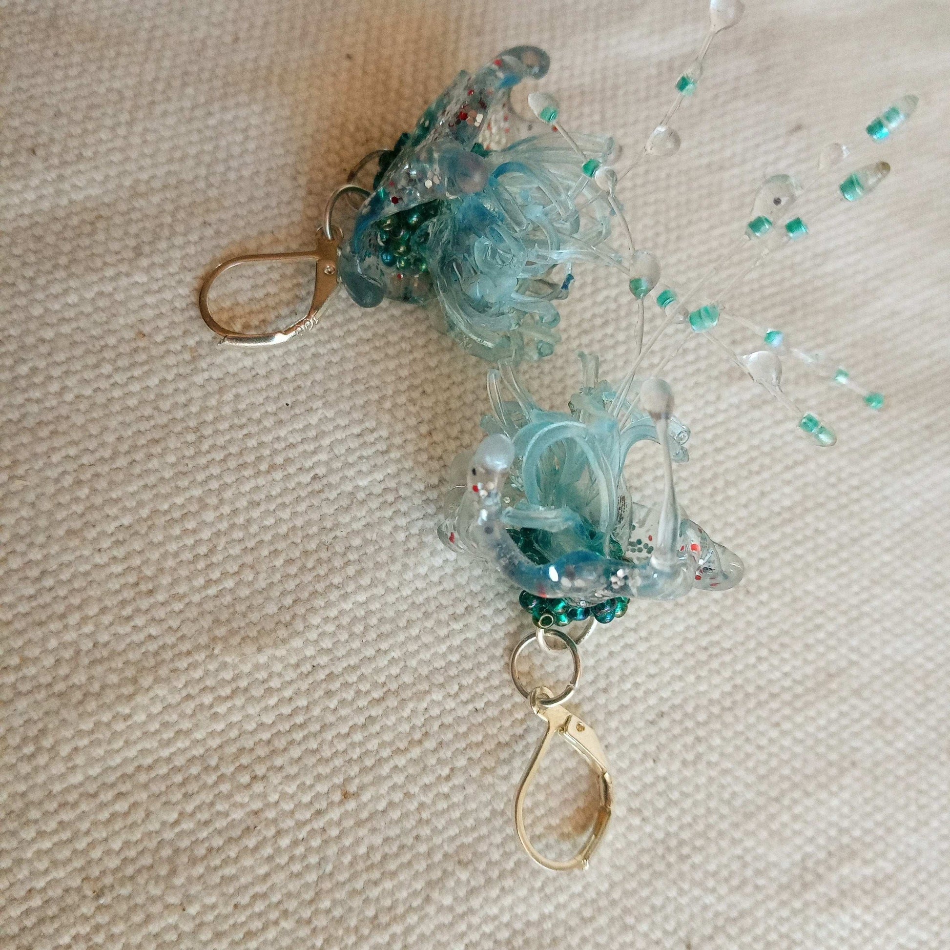 Boucles meduses argent 925   bleues  upcycling