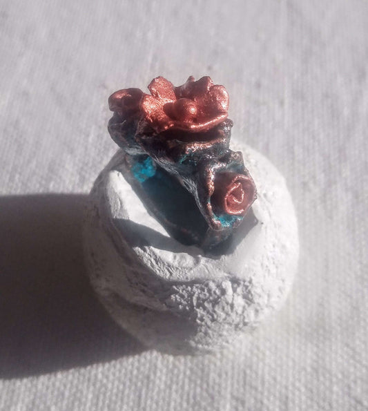 Bague T54 fleurs romantique bleu or