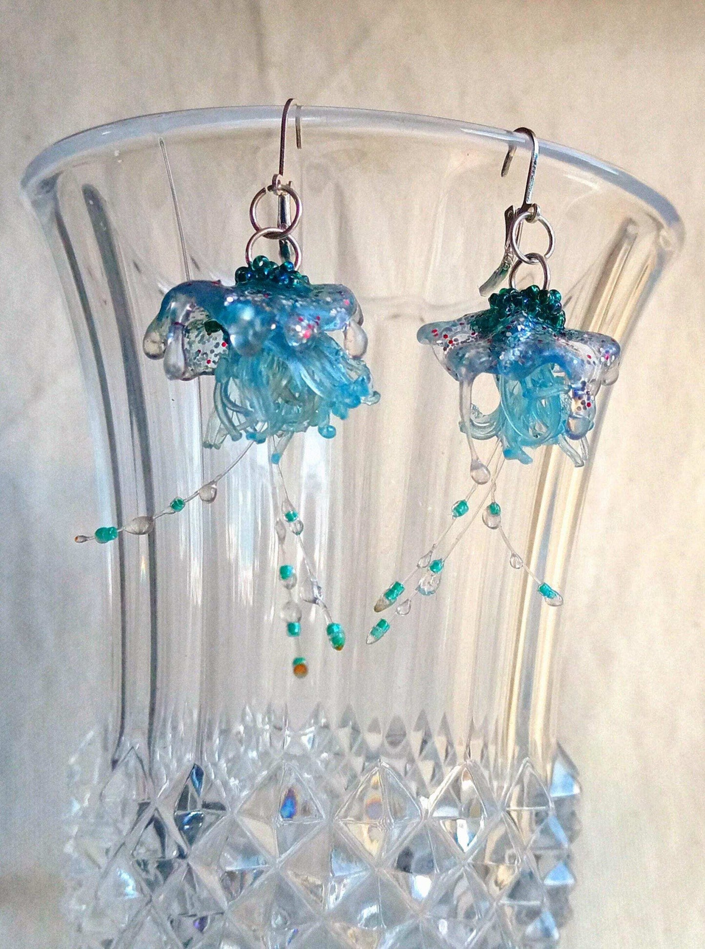 Boucles meduses argent 925   bleues  upcycling