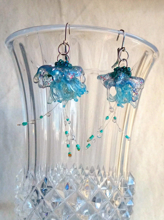 Boucles meduses argent 925   bleues  upcycling
